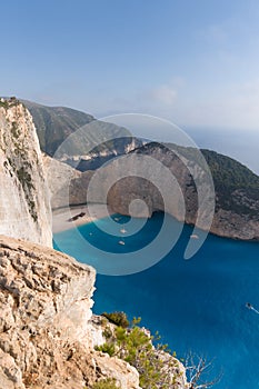 Zakynthos shipwreck beach. Navagio Bay panorama .Ship Wreck beach in summer. The most famous natural landmark of Zakynthos, Greek