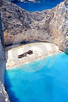 Zakynthos shipwreck beach. Navagio Bay seen from above. Important tourist attraction.