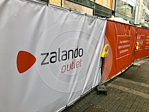 Zalando advertising in front of a future outlet in Stuttgart