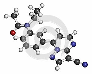 Zaleplon hypnotic drug molecule (sleeping pill). Atoms are represented as spheres with conventional color coding: hydrogen (white photo