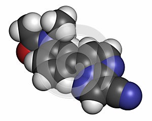 Zaleplon hypnotic drug molecule (sleeping pill). Atoms are represented as spheres with conventional color coding: hydrogen (white photo