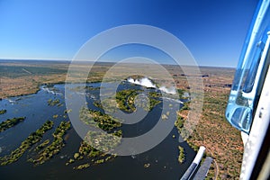 Helicopter view of Zambezi river and Victoria Falls. Zimbabwe photo