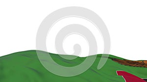 Zambia fabric flag waving on the wind loop. Zambian embroidery stiched cloth banner swaying on the breeze. Half-filled white