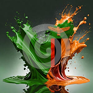 Zambia flag paint liquid explosion on isolated background , generated by AI