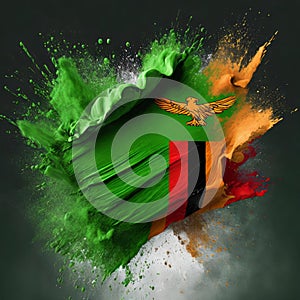 Zambia flag paint powder explosion on isolated background , generated by AI