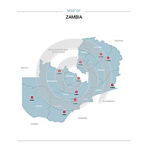Zambia map vector with red pin.