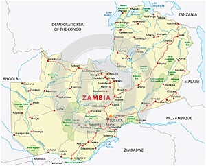 Zambia road and national park map photo