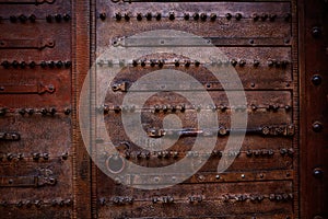 Zamora detail of old aged wood door in Spain