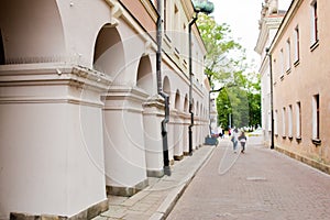 Zamosc Poland: old town buildings detail with characteristic columns photo