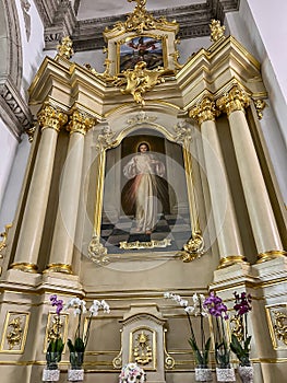 Zamosc, Poland, September 3, 2023: Interior of the Cathedral of the Resurrection of the Lord and Saint Thomas the Apostle. Altar