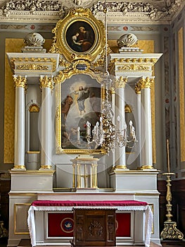 Zamosc, Poland, September 3, 2023: Interior of the Cathedral of the Resurrection of the Lord and Saint Thomas the Apostle.