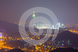 Zamzam Tower during night in Mecca ,Saudi ,Arabia.