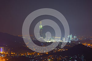 Zamzam Tower during night in Mecca ,Saudi ,Arabia.