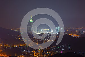 Zamzam Tower during night in Mecca ,Saudi ,Arabia.