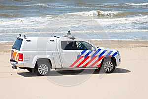 Zandvoort beach, the Netherlands, surf life saving vehicle on the beach