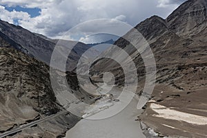 Zanskar river flowing through Zanskar gorge in Leh, Ladakh. photo