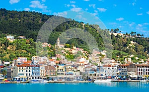 Zante town panorama from the sea. Sunny summer day on the island