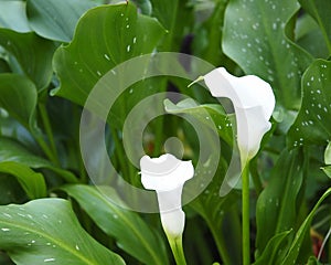 Zantedeschia Aethiopica Or Calla Lilies In Bloom