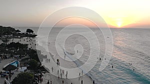 Zanzibar Kendwa beach at sunset time with blue Indian ocean aerial view