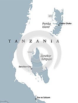 Zanzibar and Pemba Tanzania political map photo