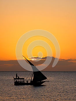 Zanzibar sailboat at sunset