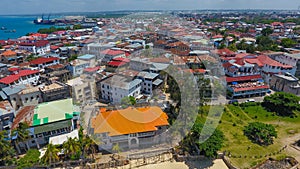 Zanzibar Stone Town coastline aerial view Tanzania