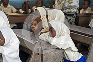African girls in school during the lesson, Zanzibar, Tanzania, Africa