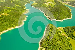 Zaovine lake view from Tara mountain in Serbia