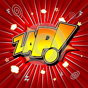 Zap illustration - yellow and orange text, red background