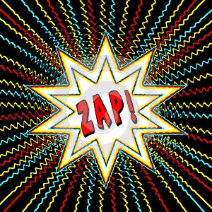 ZAP in text area in Star-burst graphic illustration on Black photo