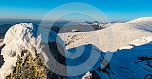 Zapadne Tatry from Durkova hill in winter Nizke Tatry mountains in Slovakia