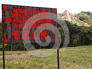 Zapatista billboard at the entrance to the Mayan Tonina ruins, Chiapas, Mexico photo