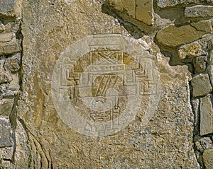 Zapotec carving Monte Alban archaeological site Oaxaca Mexico