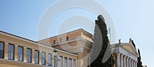 Zappeion Megaron facade, Greece national monument, Athens landmark. Classical view detai, side view