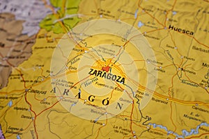 Zaragoza highlighted on a map of Spain