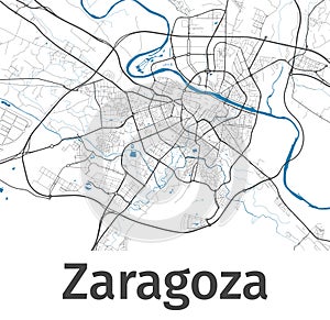 Zaragoza map. Detailed map of Zaragoza city administrative area. Cityscape urban panorama