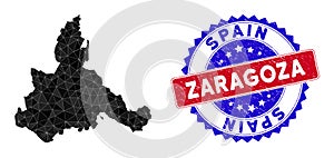 Zaragoza Province Map Polygonal Mesh and Scratched Bicolor Watermark