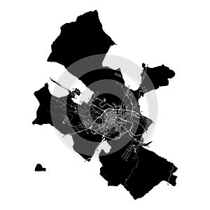 Zaragoza, Spain, Black and White high resolution vector map