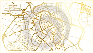 Zaragoza Spain City Map in Retro Style in Golden Color. Outline Map