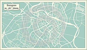 Zaragoza Spain City Map in Retro Style. Outline Map.