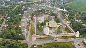 Zaraisk Russia Kremlin AerialDrone of Fortress Walls and Towers in Front of City