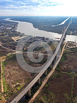 The Zarate Brazo Largo Bridges are two cable-stayed road and railway bridges in Argentina photo