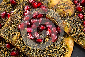 Zataar Manakish lebanese manakeesh arabic food Zataar pomegranate Manakish lebanese manakeesh arabic food photo