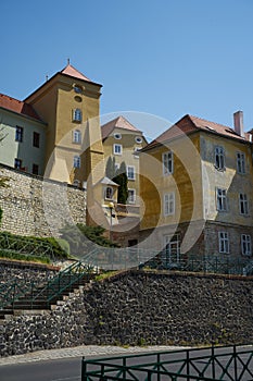 Zatec, Czech Republic - May 11, 2021 - architecture as part of the medieval fortifications