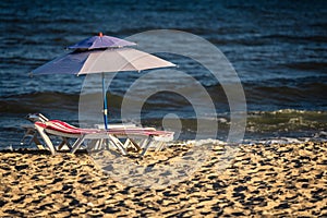 Zatoka beach at evening time in September. Odessa region, Zatoka, Ukraine photo