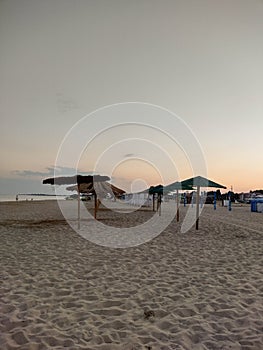 Zatoka, Odessa, Ukraine - September 4, 2021: Black Sea beach after sunset