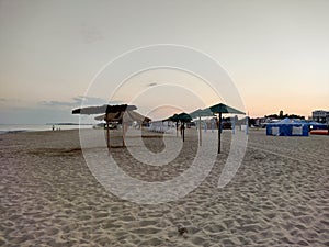 Zatoka, Odessa, Ukraine - September 4, 2021: Black Sea beach after sunset