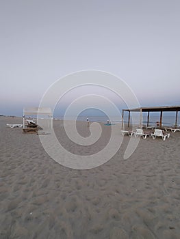 Zatoka, Odessa, Ukraine - September 4, 2021: Black Sea beach after sunset