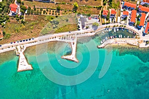 Zaton beach and small harbor aerial view,