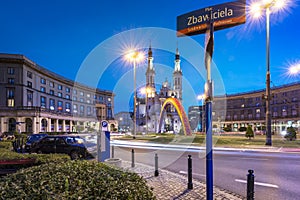 Zbawiciela square (Plac Zbawiciela) with rainbow